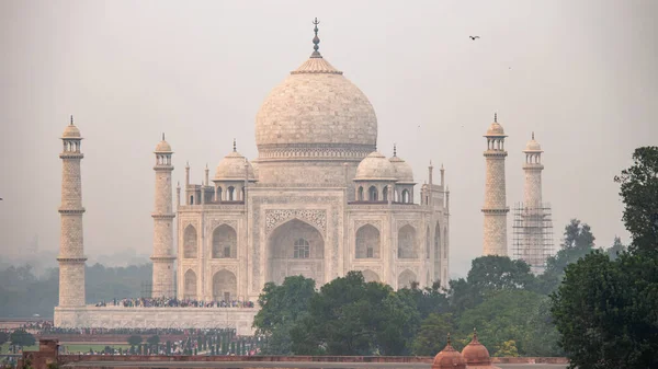 Mausolée Marbre Blanc Ivoire Taj Mahal Sur Rive Sud Rivière — Photo