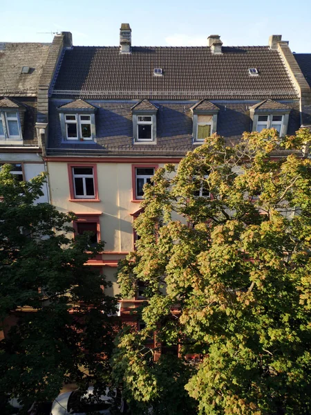 Blick Auf Ein Klassisches Gebäude Hinter Üppig Grünen Bäumen — Stockfoto