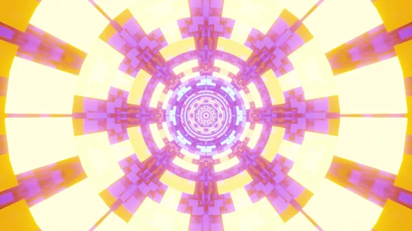 Rendering Futuristic Kaleidoscopic Patterns Neon Yellow Purple Vibrant Colors — 图库照片