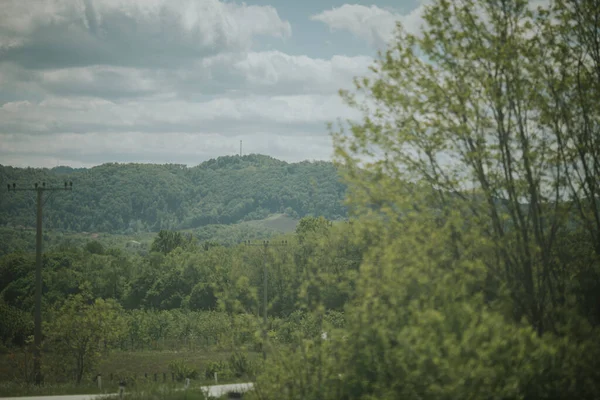 구름낀 삼림으로 뒤덮인 아름다운 — 스톡 사진