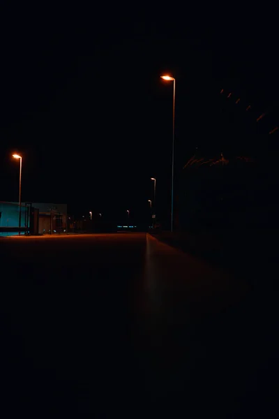 Vedere Fascinantă Lămpilor Stradale Care Luminează Străzile Întunecate — Fotografie, imagine de stoc