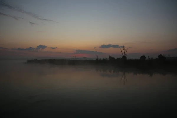 Красивое Закатное Небо Над Озером Лесу — стоковое фото