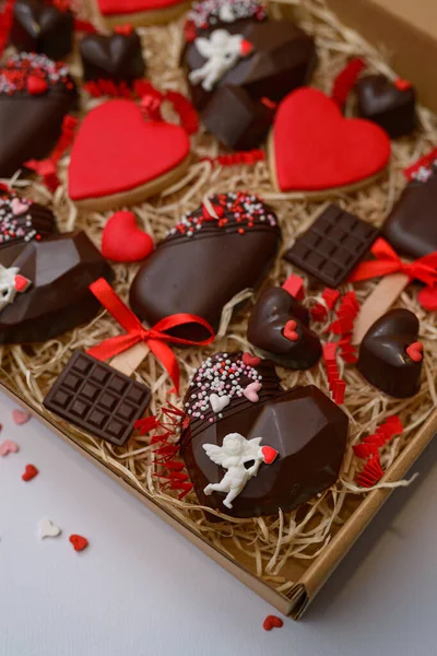 Une Boîte Carton Avec Des Chocolats Valentine — Photo