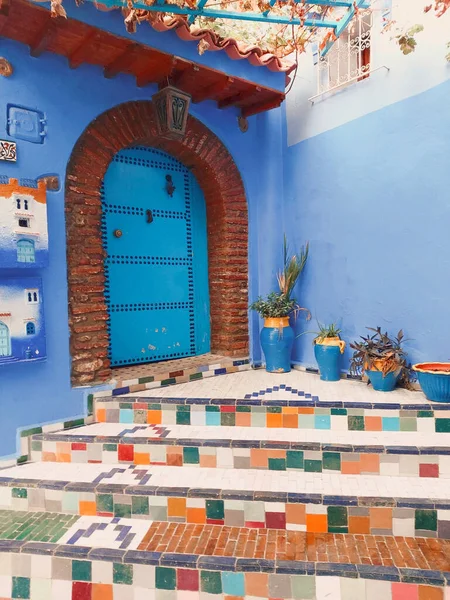 Belos Edifícios Cobertos Mosaico Vibrantes Chefchaouen Marrocos — Fotografia de Stock