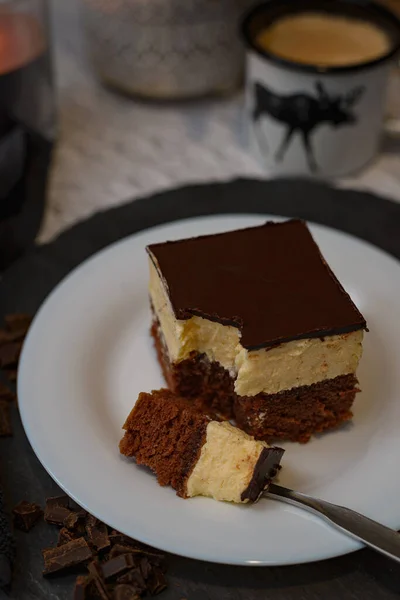 Čokoládový Cheesecake Talíři — Stock fotografie