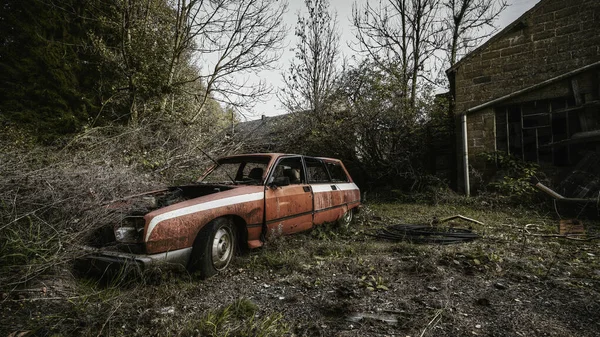 Старый Брошенный Автомобиль Окруженный Деревьями — стоковое фото