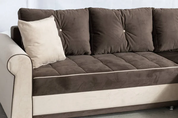 Pillows Comfortable Brown Sofa — Stock Photo, Image