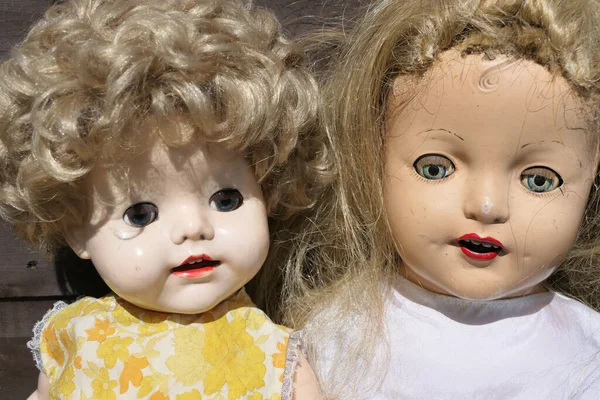 Μια Κοντινή Φωτογραφία Ανατριχιαστικά Πρόσωπα Κούκλας — Φωτογραφία Αρχείου
