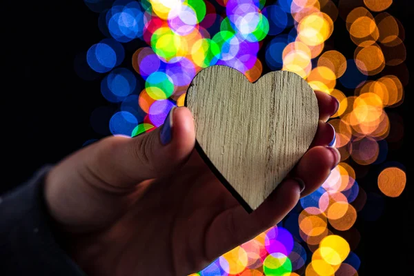 Ein Schuss Von Weihnachten Herzförmige Dekoration Mit Bokeh Lichtern Auf — Stockfoto