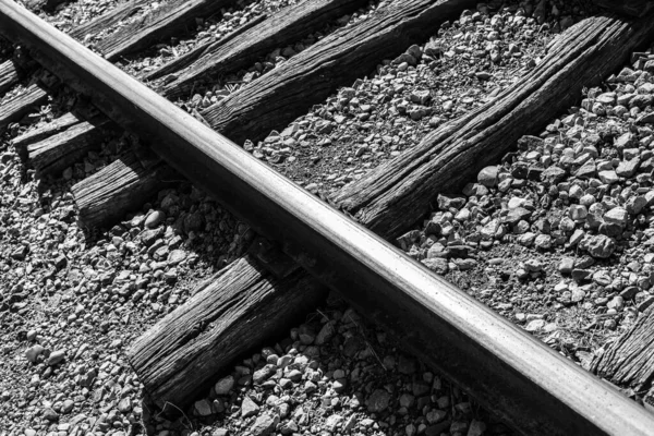 Grayscale Close Seup Shot Train Tracks Rivas Vaciamadrid Spain — стоковое фото