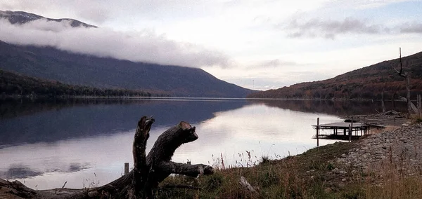 Beau Paysage Lac Tranquille Entouré Arbres Sous Ciel Nuageux — Photo