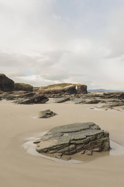 Les Rochers Sur Plage Sable Galice Espagne — Photo