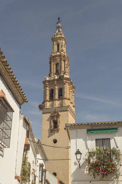 Tiro Ângulo Baixo Uma Torre Antiga Bonita Cidade Ecija Andaluzia — Fotografia de Stock