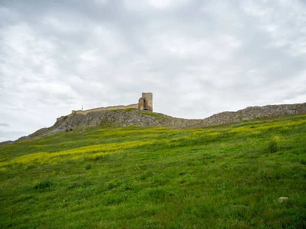 Enisala Fästning Ruiner Ett Grönt Fält Molnig Himmel Dobrogea Regionen — Stockfoto