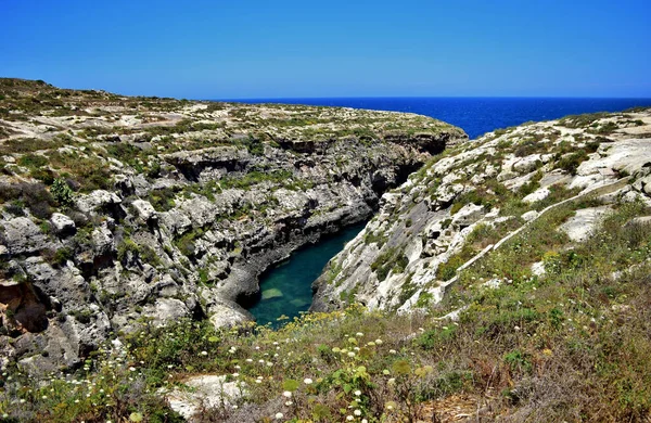 Gozo Malta Junho 2015 Vale Costeiro Afogado Ria Wied Ghasri — Fotografia de Stock