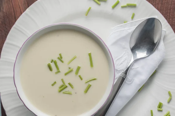 Vichyssoise Com Creme Alho Poró Batata — Fotografia de Stock