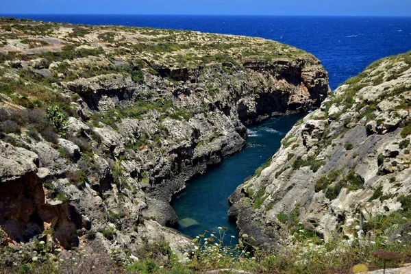 Gozo Malta Června 2015 Pobřežní Údolí Nebo Ria Wied Ghasri — Stock fotografie