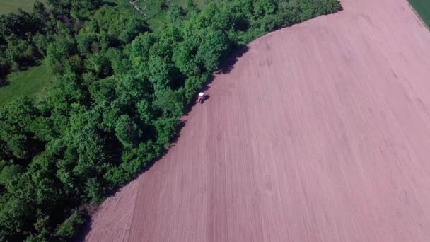Aerial View Farm Harvester Working Rural Agricultural Field — Stock Video