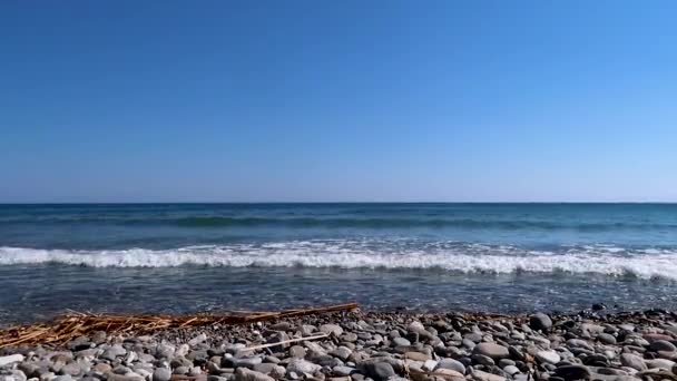 Rotsachtige Kust Golvende Zee Zonnige Dag — Stockvideo