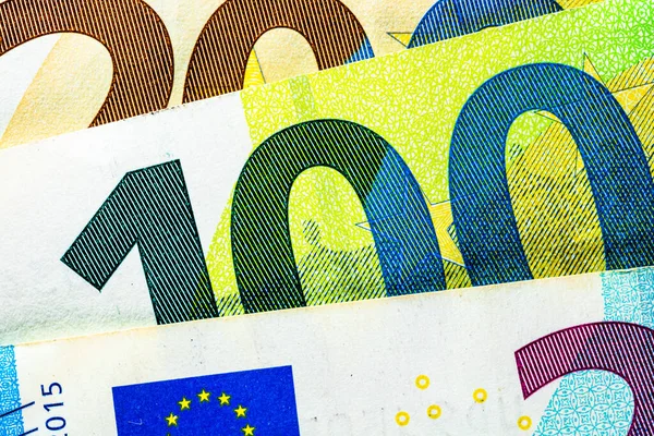 Vue Rapprochée Des Détails Des Billets Euros — Photo
