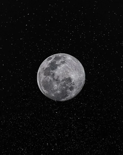 Gros Plan Lune Isolée Sur Fond Étoilé Noir — Photo