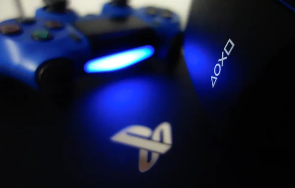 Sao Paulo Brasilien Mai 2021 Sony Playstation Logo Beleuchtet Blaues — Stockfoto