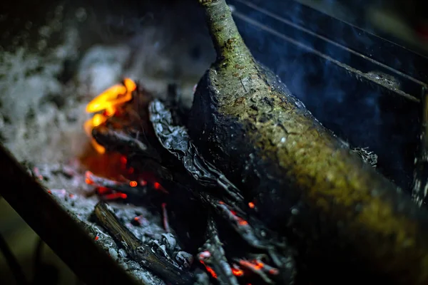 Gros Plan Bois Brûlé Flammes — Photo