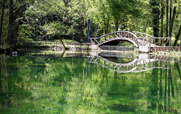 Eine Brücke Über Den Fluss Vrelo Bosne Park Bosnien Und — Stockfoto