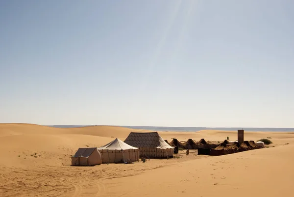 Una Hermosa Vista Las Tiendas Del Desierto Haimas Árabe Bajo — Foto de Stock