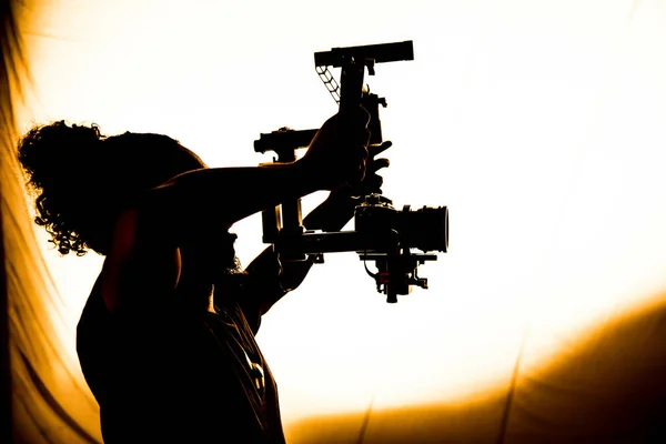 Silhouette Cameraman Shooting Video — Stock Photo, Image