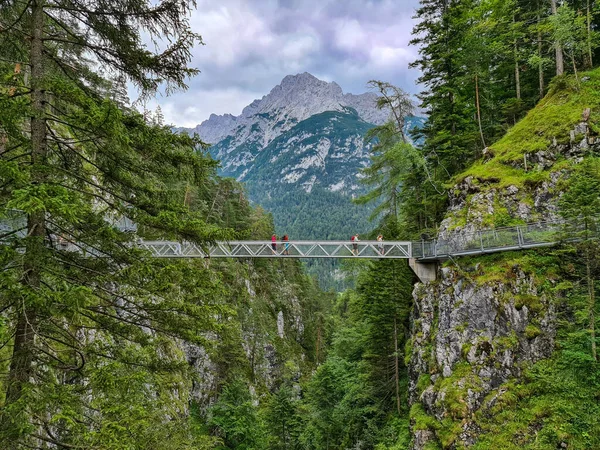 Leutasch Austria Червня 2020 Панорамний Міст Через Річку Горами Задньому — стокове фото