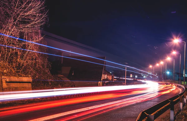 Перемикання Часу Світла Автомобіля Шосе Вночі — стокове фото