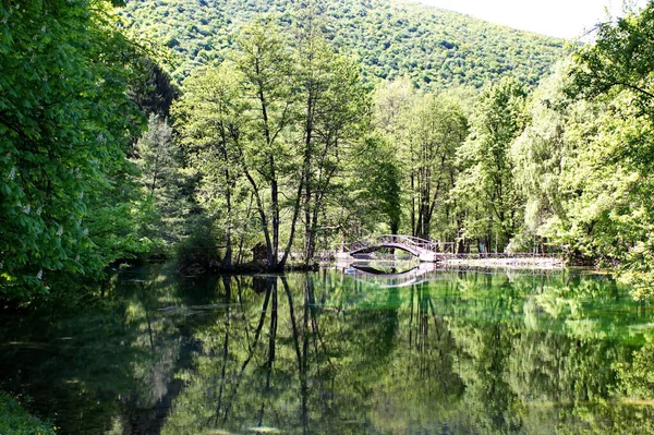 Een Brug Rivier Vrelo Bosne Park Sarajevo Bosnië Herzegovina — Stockfoto
