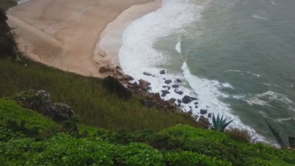 Flygfoto Över Vacker Kust Med Hav Sandstrand Och Grön Sand — Stockvideo