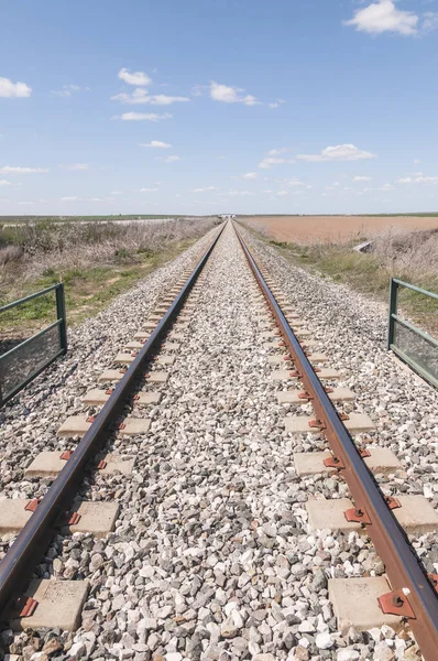 Endülüs Spanya Düz Bir Demiryolu Hattının Dikey Çekimi — Stok fotoğraf