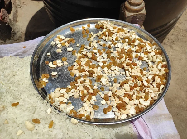 Shot Rice Raisins Cashew — Stock Photo, Image