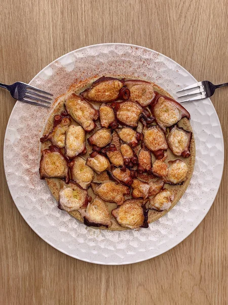 Top View Appetizing Freshly Cooked Galician Octopus Stock Image