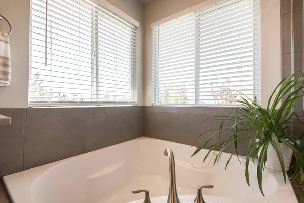 Diseño Interior Baño Minimalista Colores Blanco Gris Con Ventanas — Foto de Stock