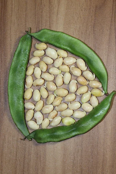 Een Bovenaanzicht Van Verse Edamame Zaden Een Houten Tafel Koken — Stockfoto