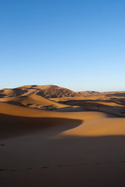 Eine Schöne Aufnahme Von Dünen Der Wüste Merzouga Und Blauem — Stockfoto