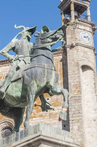 Uma Foto Vertical Monumento Equestre Francisco Pizarro Cidade Trujillo Cáceres — Fotografia de Stock