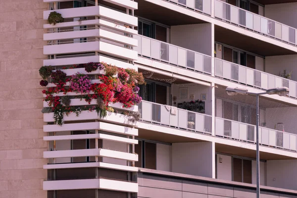 Closeup Shot Residential Building Covered Blooming Flowers Plants — Stock Photo, Image