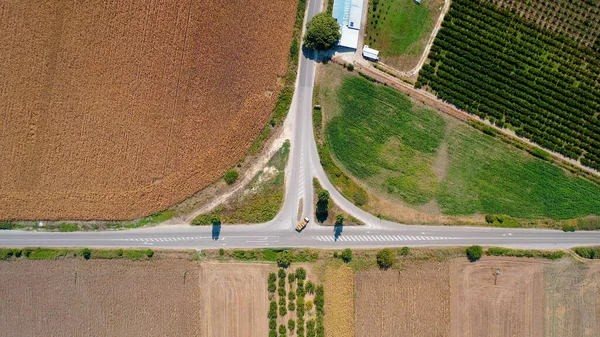 Luchtfoto Van Kruispunten Verschillende Akkerlandschappen — Stockfoto