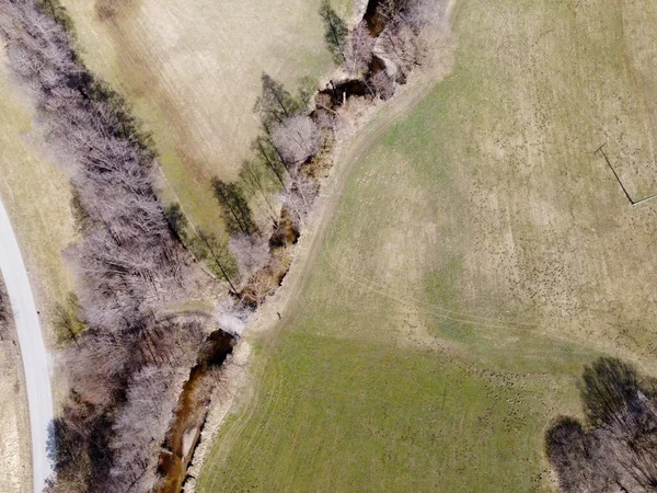 Una Vista Aérea Los Campos Árboles Otoño Campo — Foto de Stock