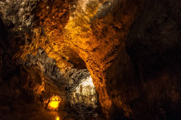 Gros Plan Texture Murale Grotte Cueva Los Verdes Punta Espagne — Photo