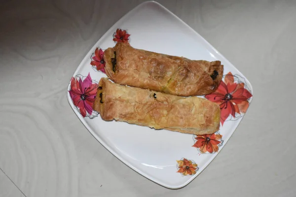 Una Toma Aérea Envolturas Caseras Con Relleno Plato Con Patrón —  Fotos de Stock