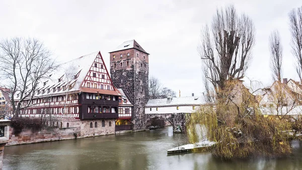 Uma Bela Foto Henkersteg Nuremberg Nuremberg Nevado — Fotografia de Stock