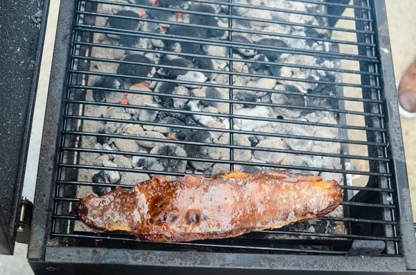 Uma Vista Superior Tradicional Asado Argentino Carne Cozinhando Grelha Uma — Fotografia de Stock