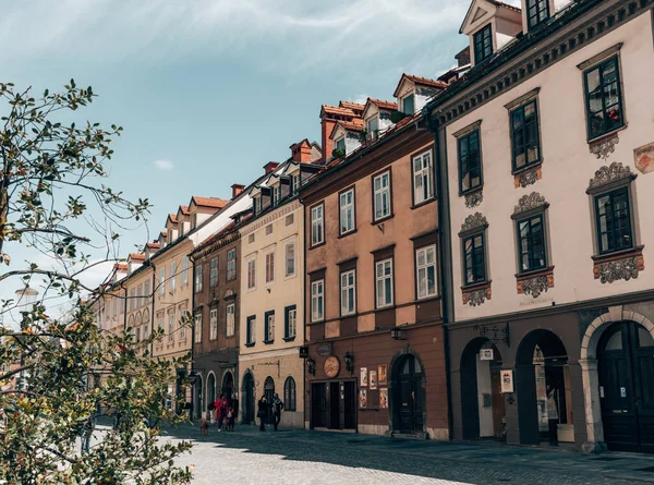 Ljubljana Slovenia May 2021 Beautiful Houses Old Street Ljubljana Slovenia — Stock Photo, Image