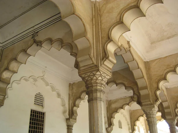 Das Innere Des Agra Fort Indien Mit Geschnitzten Säulen Die — Stockfoto